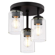 Vaxcel Park Ridge 10.5"W 3 Light Flush Mount, Matte Black/Clear - C0326