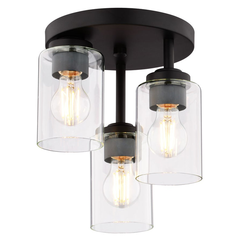 Vaxcel Park Ridge 10.5"W 3 Light Flush Mount, Matte Black/Clear - C0326