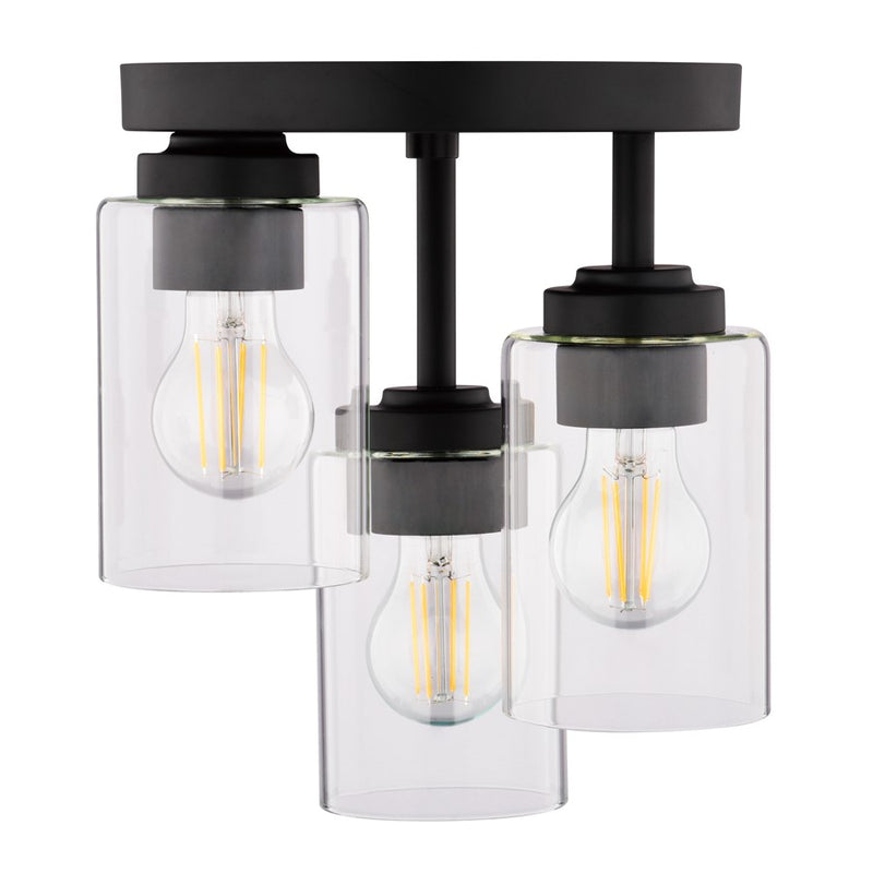 Vaxcel Park Ridge 10.5"W 3 Light Flush Mount, Matte Black/Clear