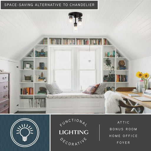 Vaxcel Park Ridge 10.5"W 3 Light Flush Mount, Matte Black/Clear