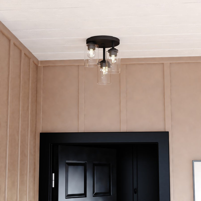 Vaxcel Park Ridge 10.5"W 3 Light Flush Mount, Matte Black/Clear