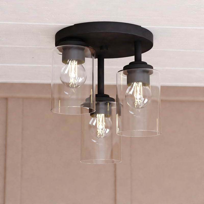 Vaxcel Park Ridge 10.5"W 3 Light Flush Mount, Matte Black/Clear