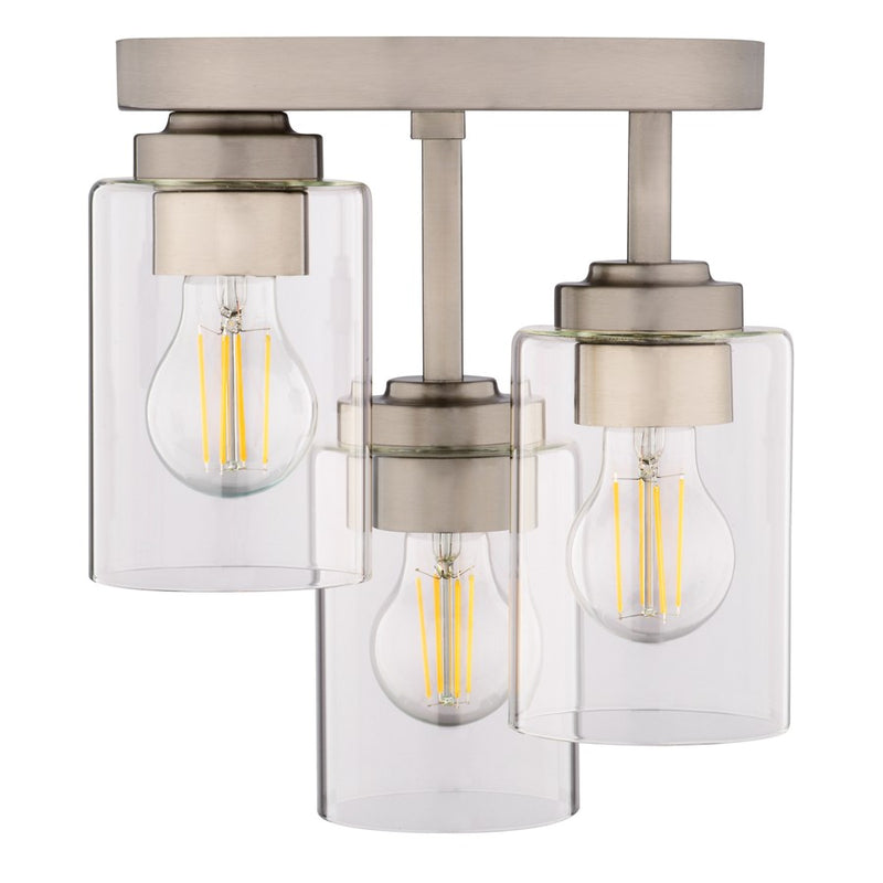 Vaxcel Park Ridge 10.5"W 3 Light Flush Mount, Satin Nickel/Clear
