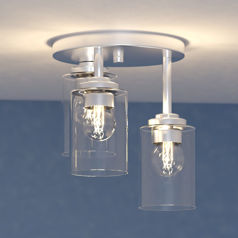 Vaxcel Park Ridge 10.5"W 3 Light Flush Mount, Satin Nickel/Clear