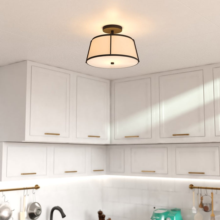 Vaxcel Marion 13" 2 Light Semi-Flush Mount, Matte Black/Clear