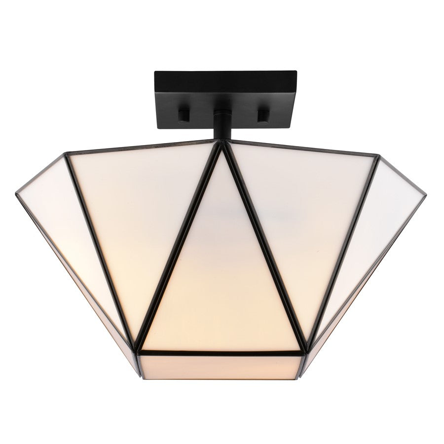 Vaxcel Burnett 14"W 2 Light Semi-Flush Mount, Matte Black/White - C0330