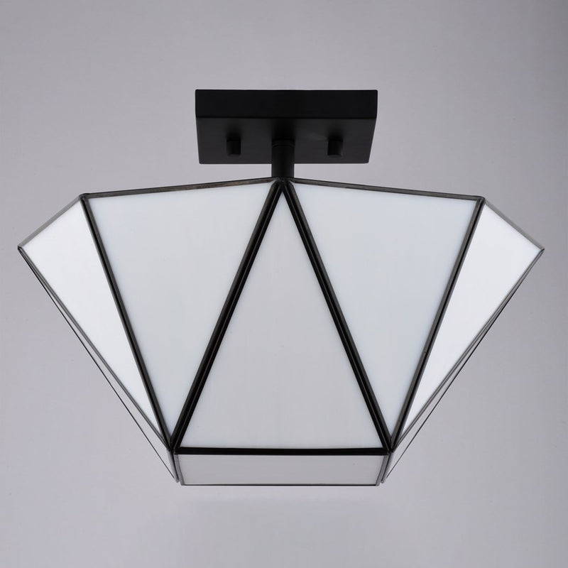 Vaxcel Burnett 14"W 2 Light Semi-Flush Mount, Matte Black/White