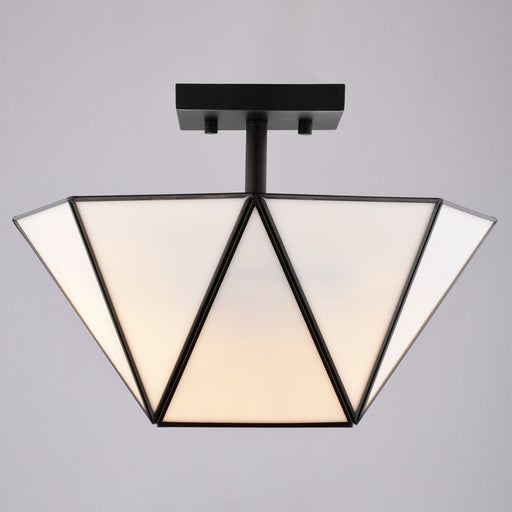 Vaxcel Burnett 14"W 2 Light Semi-Flush Mount, Matte Black/White