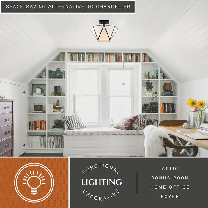 Vaxcel Burnett 14"W 2 Light Semi-Flush Mount, Matte Black/White