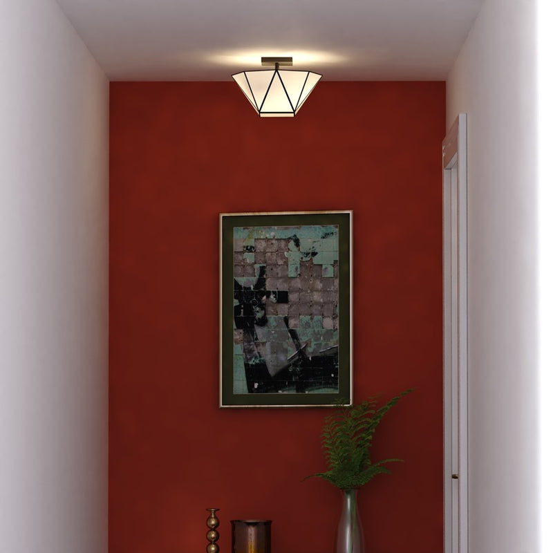 Vaxcel Burnett 14"W 2 Light Semi-Flush Mount, Matte Black/White