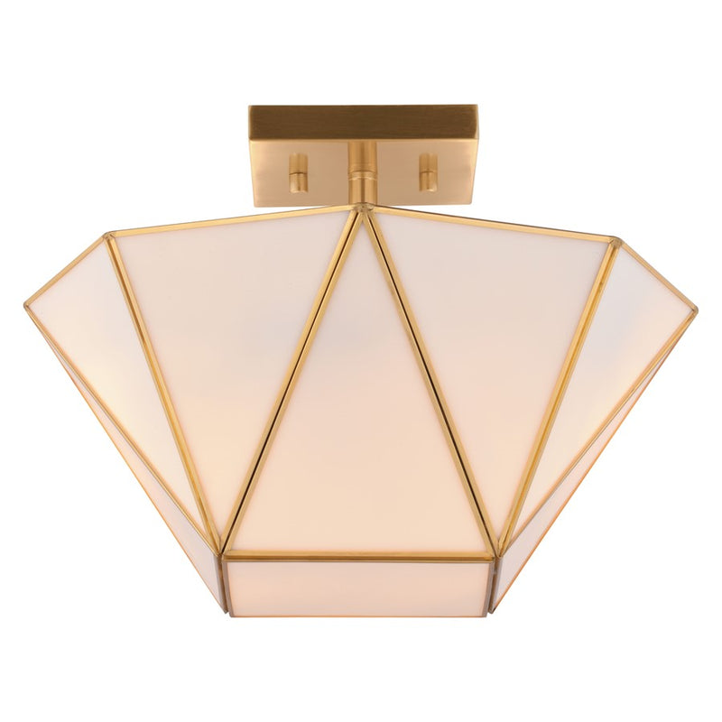 Vaxcel Burnett 14"W 2 Light Semi-Flush Mount, Muted Brass/White - C0331