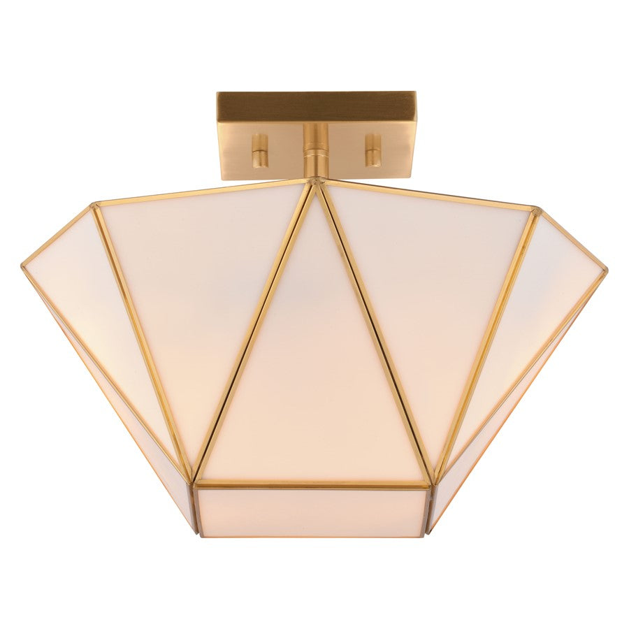 Vaxcel Burnett 14"W 2 Light Semi-Flush Mount, Muted Brass/White - C0331