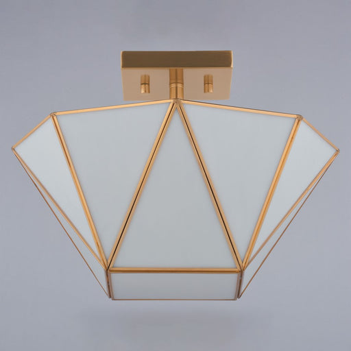 Vaxcel Burnett 14"W 2 Light Semi-Flush Mount, Muted Brass/White