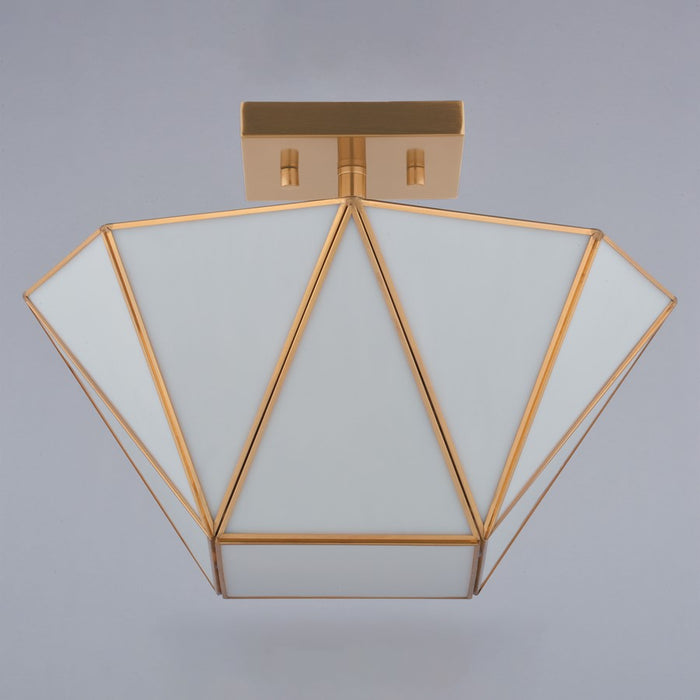 Vaxcel Burnett 14"W 2 Light Semi-Flush Mount, Muted Brass/White