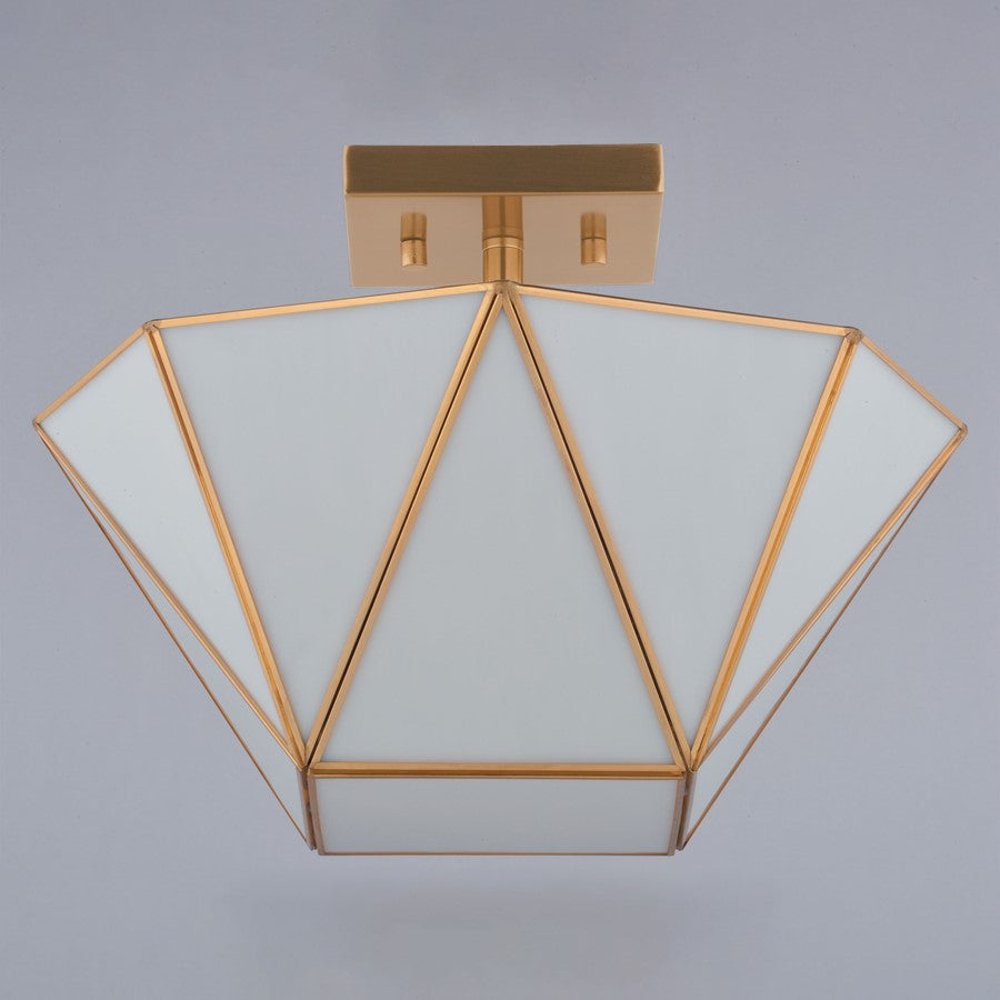 Vaxcel Burnett 14"W 2 Light Semi-Flush Mount, Muted Brass/White