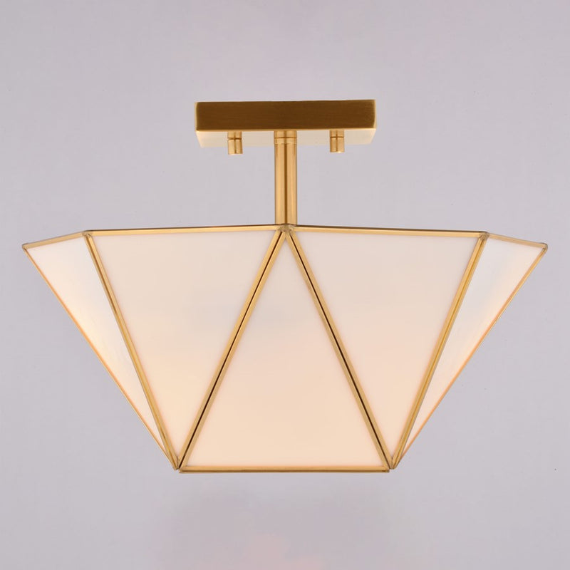 Vaxcel Burnett 14"W 2 Light Semi-Flush Mount, Muted Brass/White