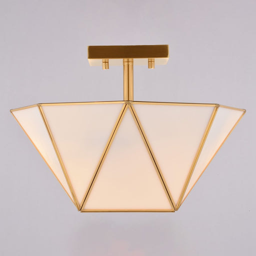 Vaxcel Burnett 14"W 2 Light Semi-Flush Mount, Muted Brass/White