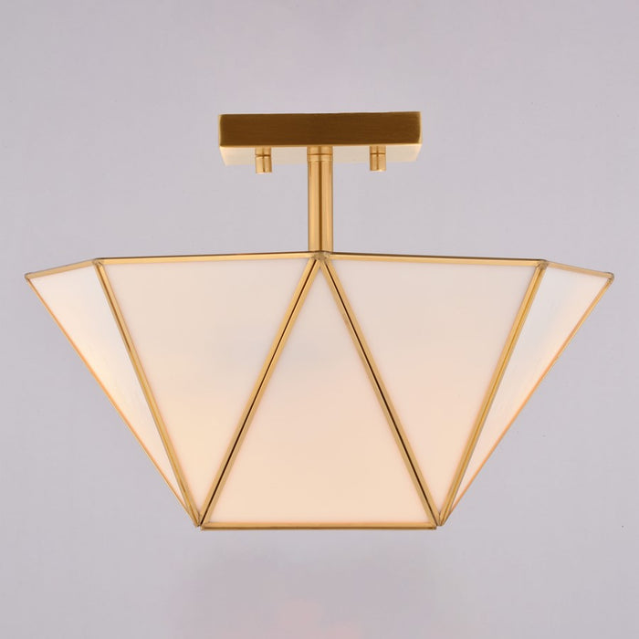 Vaxcel Burnett 14"W 2 Light Semi-Flush Mount, Muted Brass/White