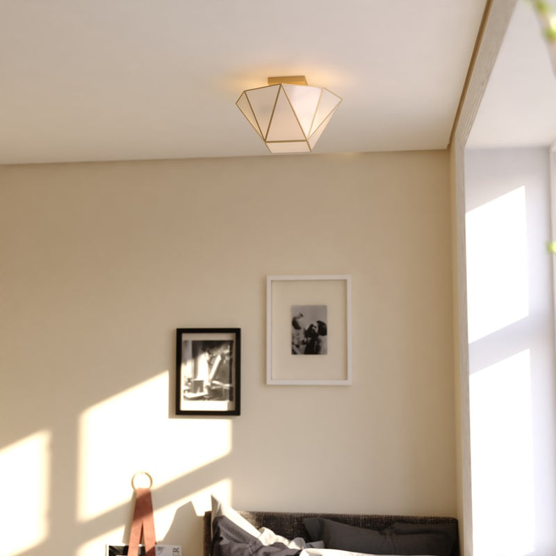 Vaxcel Burnett 14"W 2 Light Semi-Flush Mount, Muted Brass/White