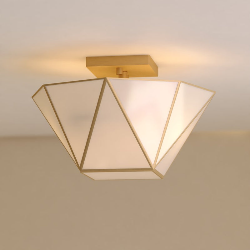 Vaxcel Burnett 14"W 2 Light Semi-Flush Mount, Muted Brass/White