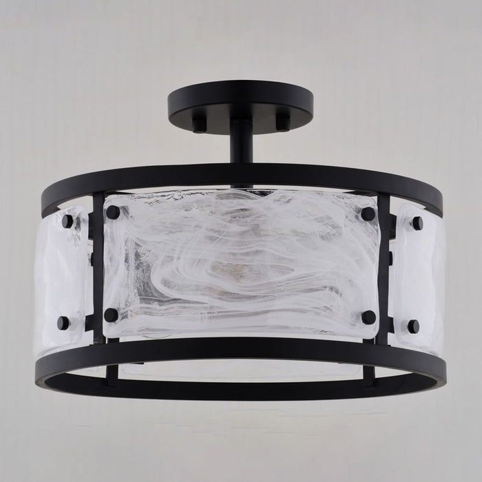 Vaxcel Wilder 13"W 3 Light Semi-Flush Mount, Matte Black/White