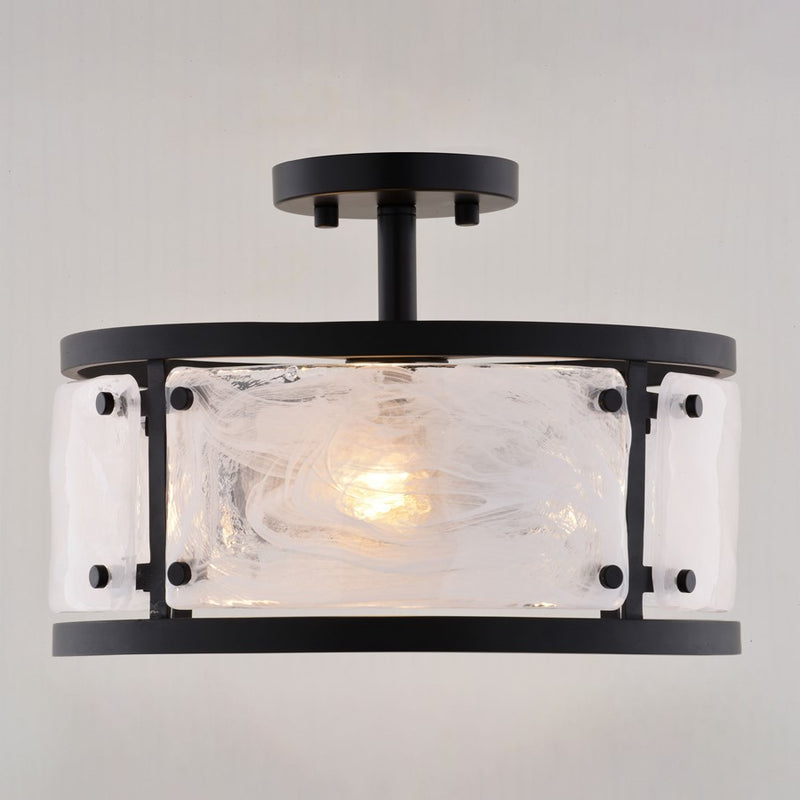 Vaxcel Wilder 13"W 3 Light Semi-Flush Mount, Matte Black/White