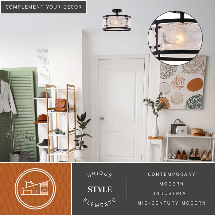 Vaxcel Wilder 13"W 3 Light Semi-Flush Mount, Matte Black/White