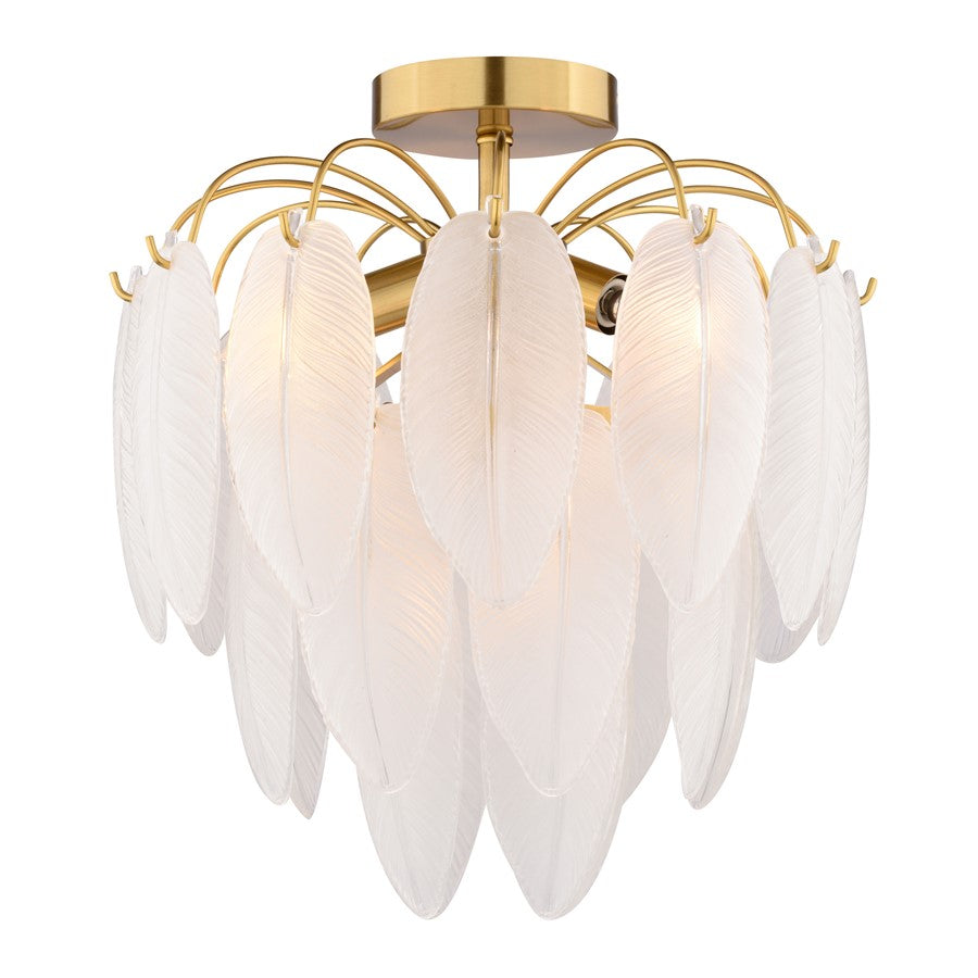 Vaxcel Burbank 13.5"W 4 Light Semi-Flush Mount, Muted Gold/White - C0334