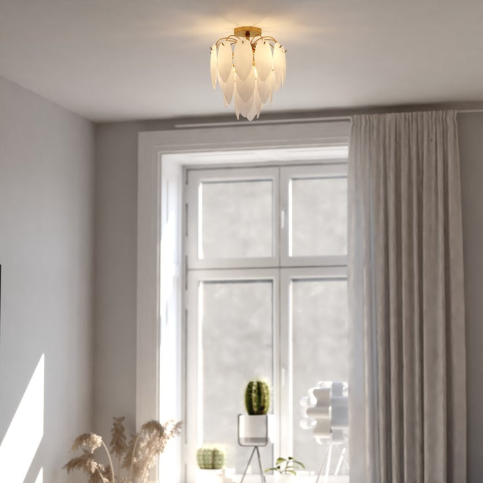 Vaxcel Burbank 13.5"W 4 Light Semi-Flush Mount, Muted Gold/White