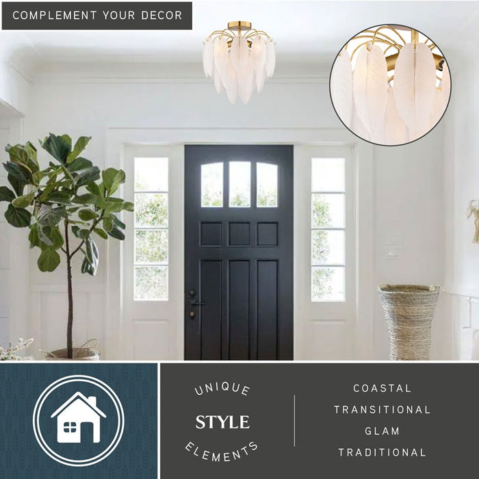 Vaxcel Burbank 13.5"W 4 Light Semi-Flush Mount, Muted Gold/White