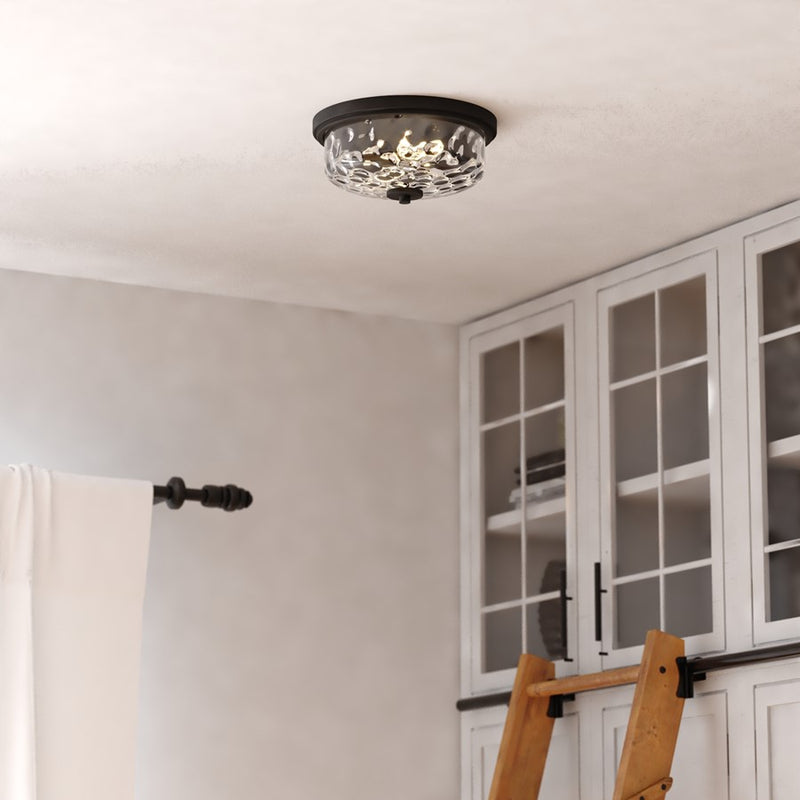 Vaxcel Northlake 13"W 2 Light Flush Mount, Matte Black/Clear