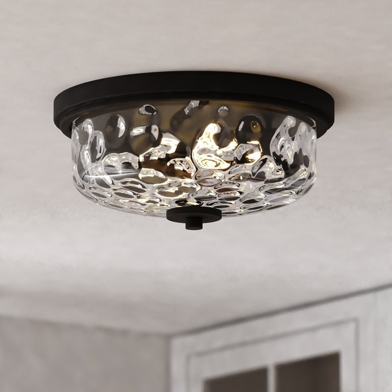 Vaxcel Northlake 13"W 2 Light Flush Mount, Matte Black/Clear