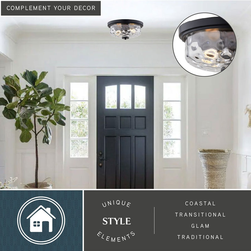 Vaxcel Northlake 13"W 2 Light Flush Mount, Matte Black/Clear