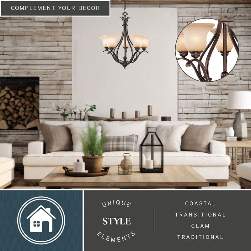 Vaxcel Monrovia 5L Chandelier, Royal Bronze/Cognac
