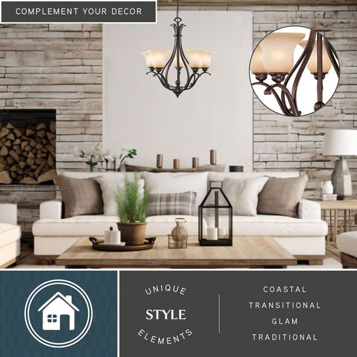 Vaxcel Monrovia 5L Chandelier, Royal Bronze/Cognac