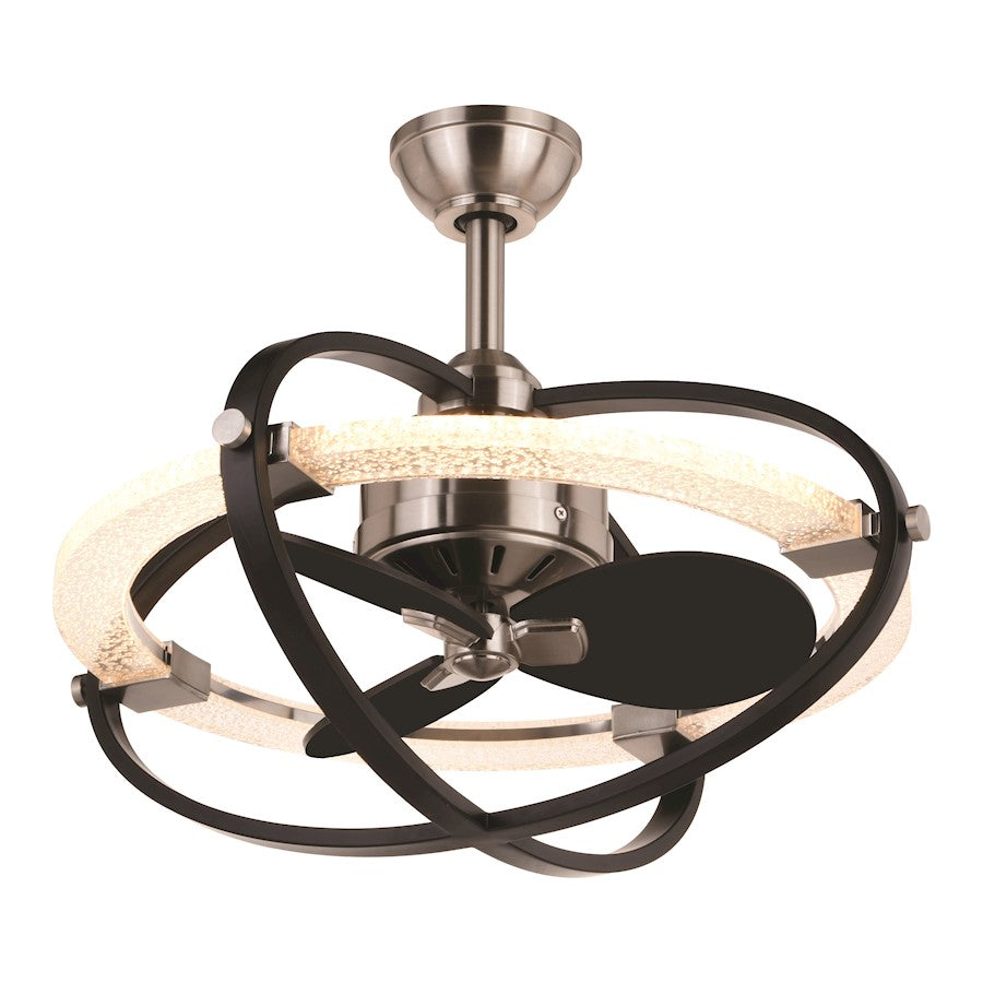 Vaxcel Galileo 1 Light 22" Ceiling Fan, Nickel/BK/Bubble Acrylic