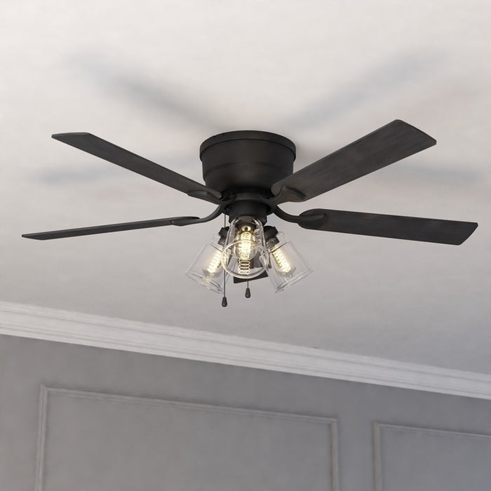 Vaxcel Cromwell 3Lt 52"Ceiling Fan/Pull Chain/Remote, Black/Clear Glass