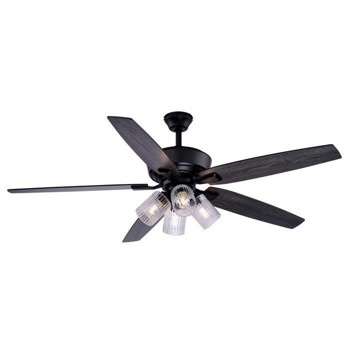 Vaxcel Fircrest 4 Light 60" Ceiling Fan, Matte Black/Clear Ribbed Glass - F0130