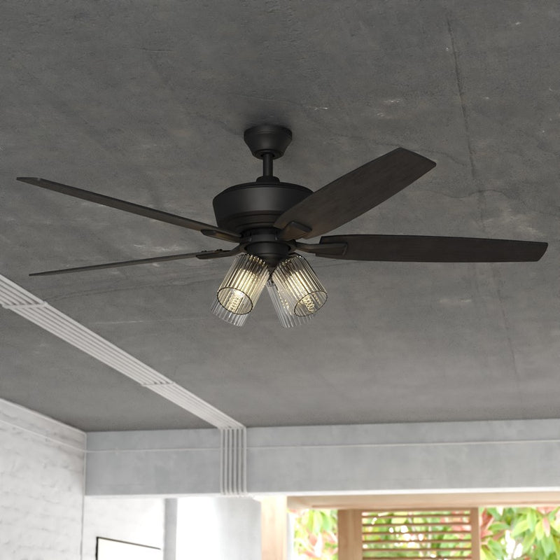 Vaxcel Fircrest 4 Light 60" Ceiling Fan, Matte Black/Clear Ribbed Glass