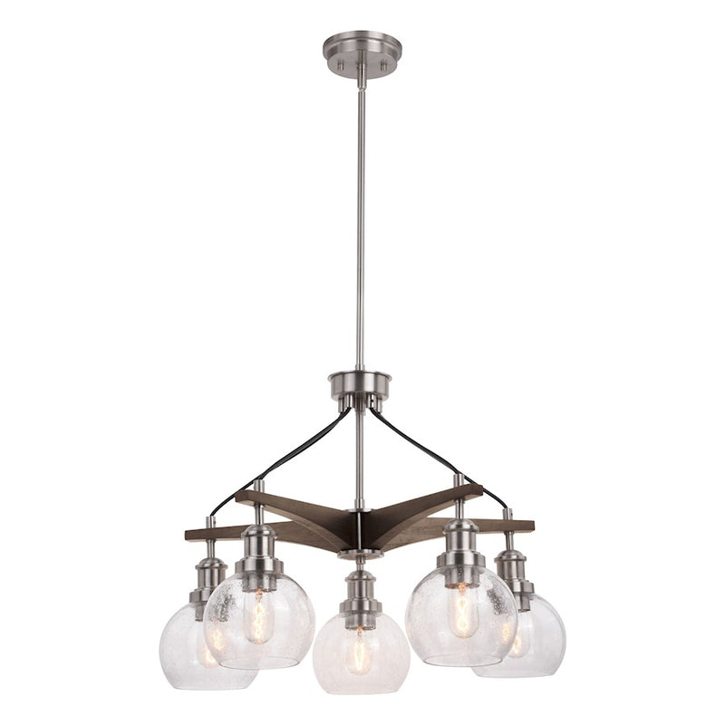 Vaxcel Avondale 5 Light Chandelier Nickel/Dark Sycamore/Clear Seeded
