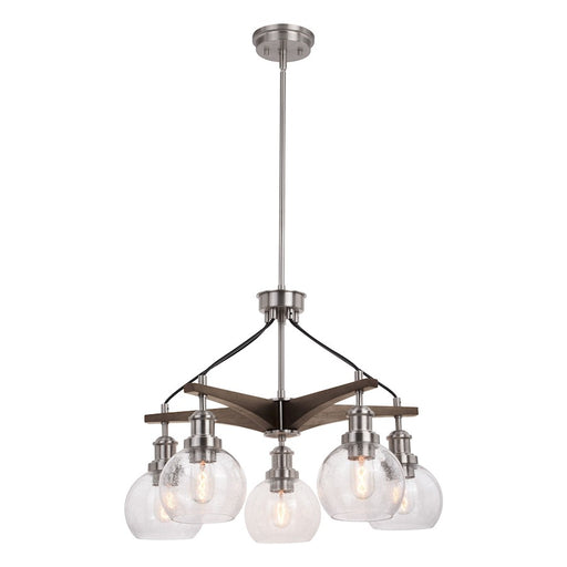 Vaxcel Avondale 5 Light Chandelier Nickel/Dark Sycamore/Clear Seeded