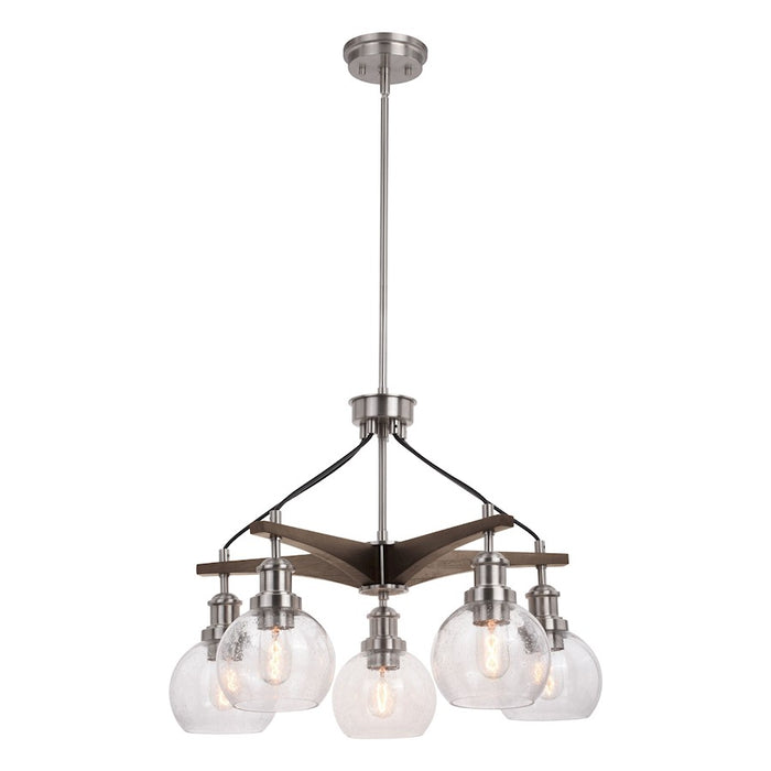 Vaxcel Avondale 5 Light Chandelier Nickel/Dark Sycamore/Clear Seeded