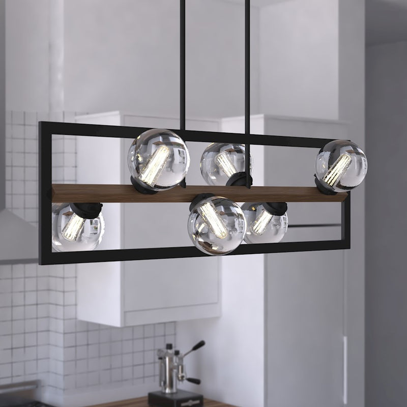 Vaxcel Bridgeview 6 Light 38" Linear Chandelier, Bronze/Walnut/Seedy