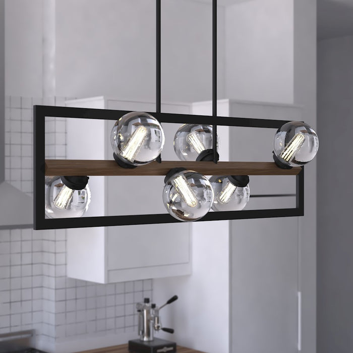 Vaxcel Bridgeview 6 Light 38" Linear Chandelier, Bronze/Walnut/Seedy