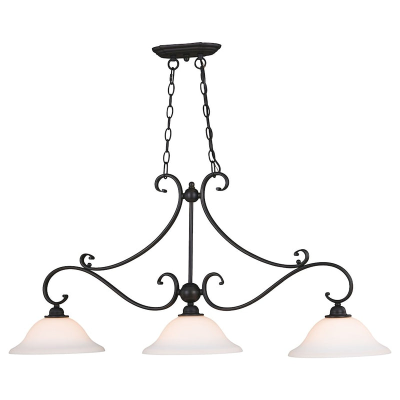 Vaxcel Monrovia 3 Light Linear Chandelier, Bronze/Etched White