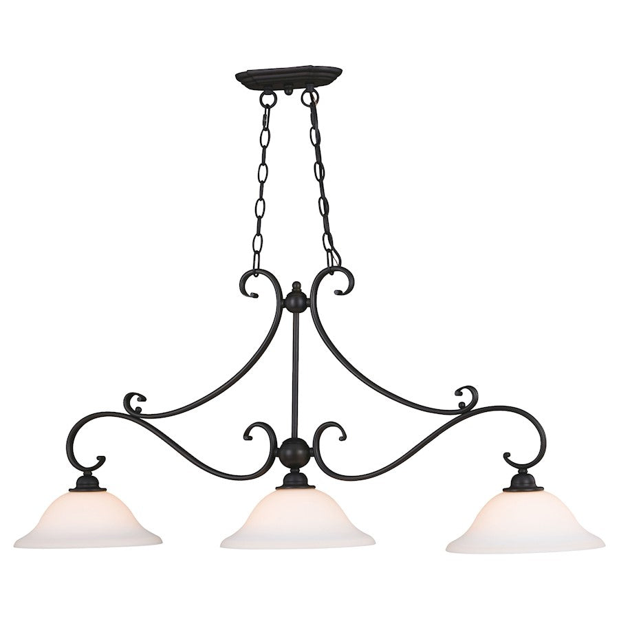 Vaxcel Monrovia 3 Light Linear Chandelier, Bronze/Etched White