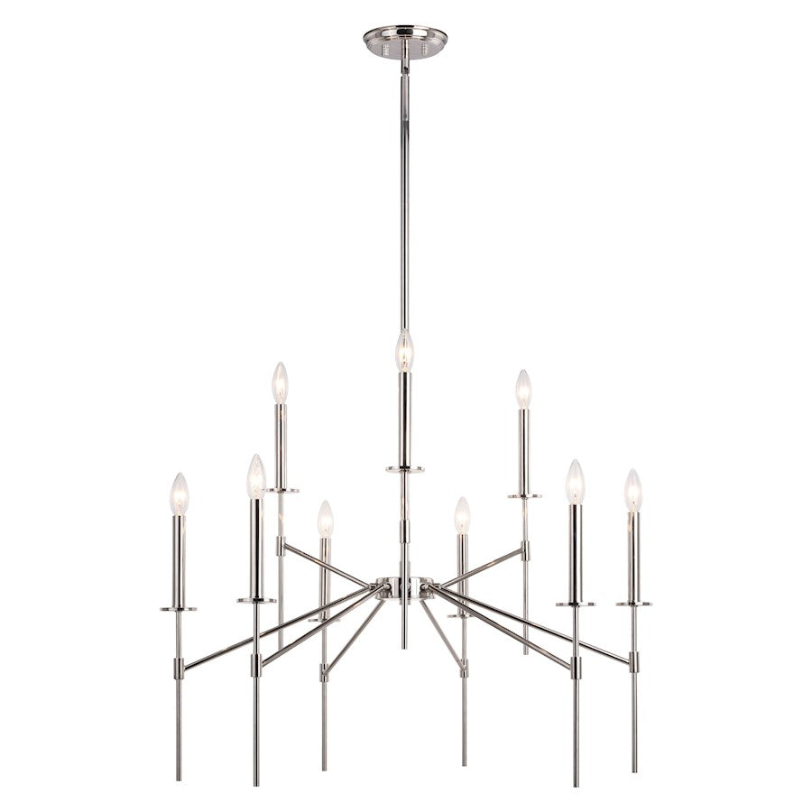 Vaxcel Kedzie 9 Light Chandelier, Polished Nickel