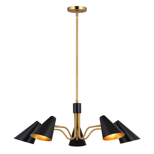 Vaxcel Pryce 30.75" 5 Light Chandelier, Matte Black/Satin Brass - H0279