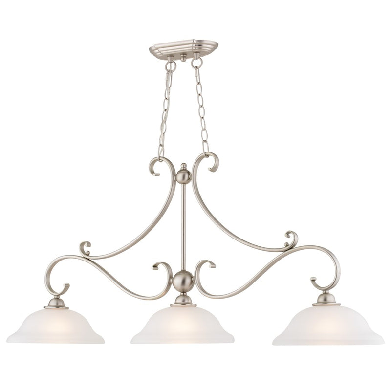 Vaxcel Monrovia 3 Light Linear Chandelier, Brushed Nickel/Frosted Glass - H0299