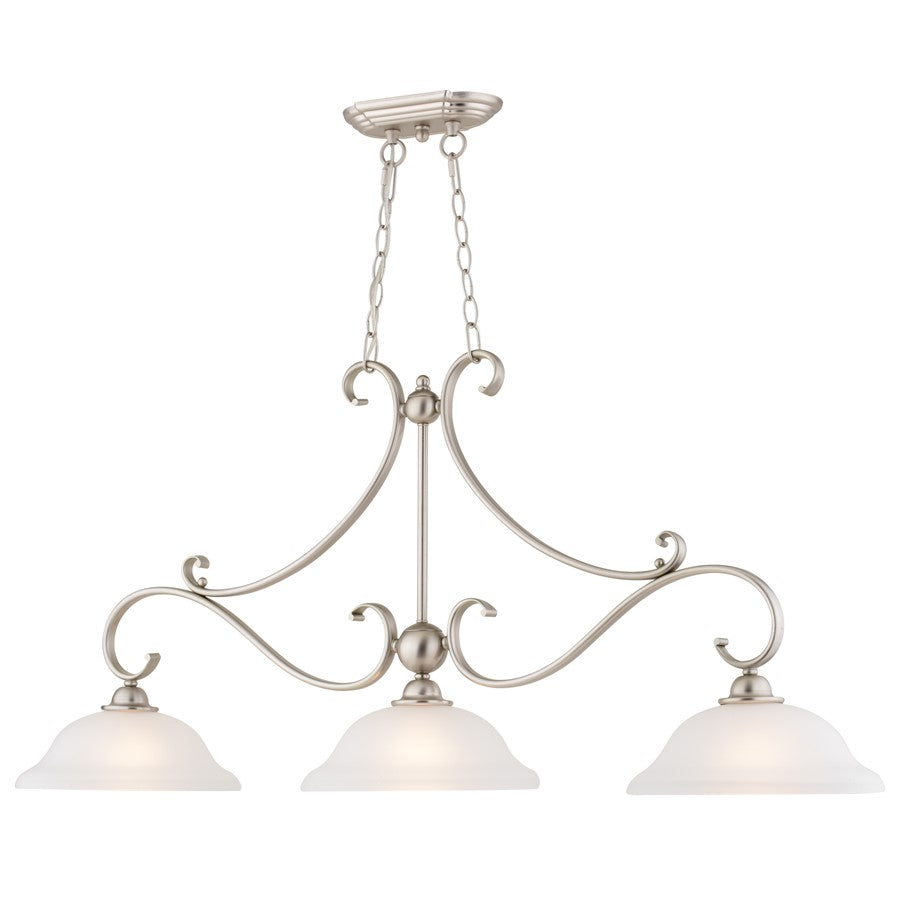 Vaxcel Monrovia 3 Light Linear Chandelier, Brushed Nickel/Frosted Glass - H0299
